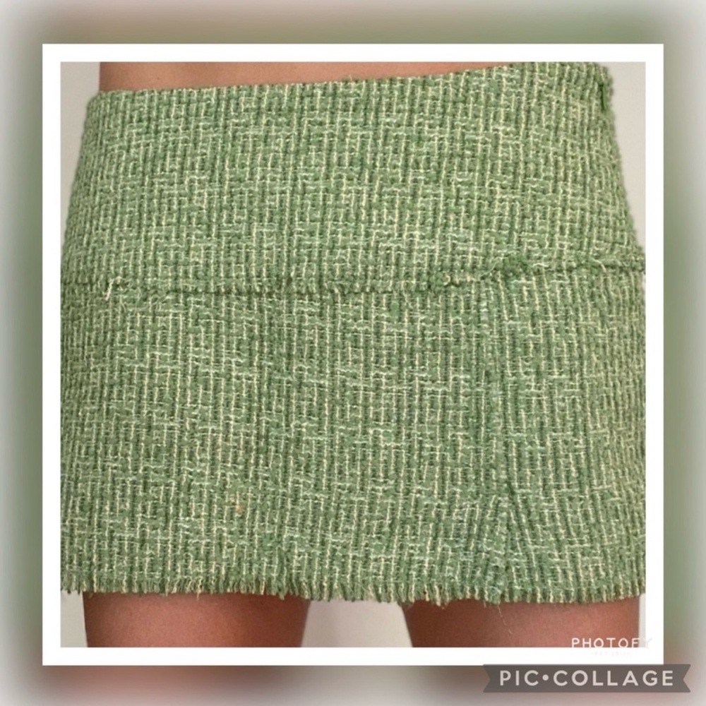 Y2K Abercrombie & Fitch Tweed Micro Mini Skirt 8 Green Gold Sparkle Festival